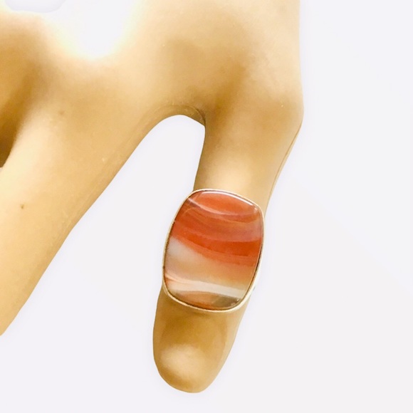 Polished Marble Agate Ring Simple Style Earth Tone - Picture 5 of 6